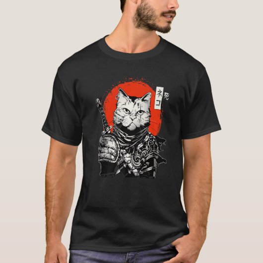 サムライ日本のネコ武士道刀 Tシャツ (正面)