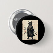 サムライ日本のネコ猫好きおもしろい男性へ 缶バッジ (正面&裏面)