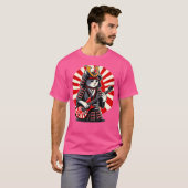 サムライ日本のネコ遊のエレキギターの演奏家 Tシャツ (正面フル)