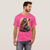 サムライ日本のネコ遊のエレキギター Tシャツ (正面フル)