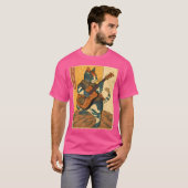 サムライ日本のネコ遊のエレキギター Tシャツ (正面フル)