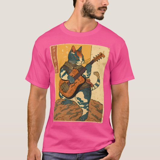 サムライ日本のネコ遊のエレキギター Tシャツ (正面)