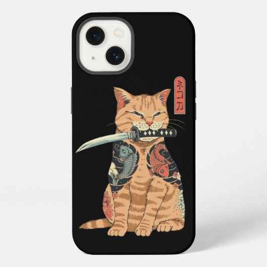 サムライ日本のネコiPhone 13ケース iPhoneケース (裏面)