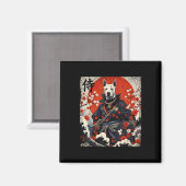 サムライ日本のピットブルタトゥーかわいい浮世絵人 マグネット (正面/裏面)