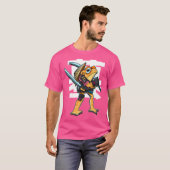 サムライ日本のファイターウォリアーおもしろい漫画カエル Tシャツ (正面フル)
