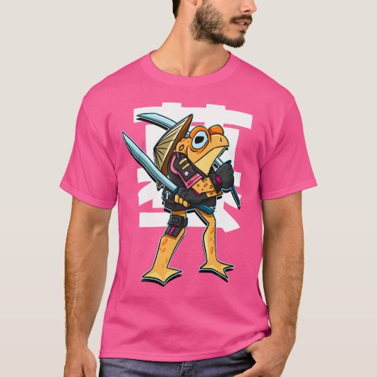 サムライ日本のファイターウォリアーおもしろい漫画カエル Tシャツ (正面)
