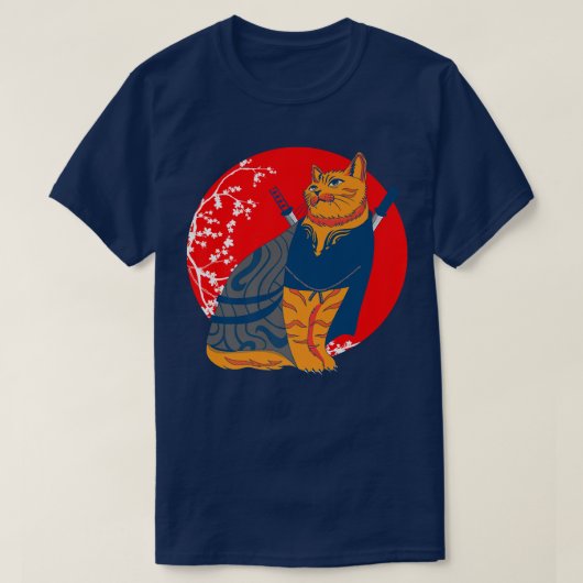 サムライ日本のファイター猫武術アーツサムライ Tシャツ (デザイン正面)