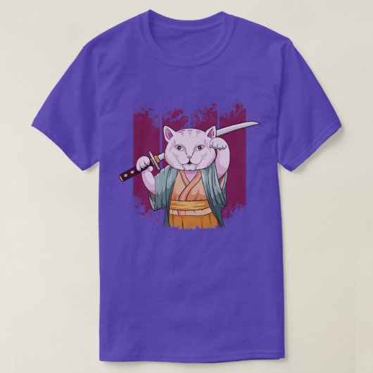 サムライ日本のマネキネコ猫カタナ武士道あえ Tシャツ (デザイン正面)