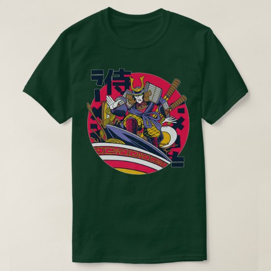 サムライ日本のラーメン麺スープ Tシャツ (デザイン正面)
