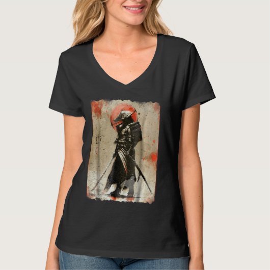 サムライ日本のレトロアートプリン武士道 Tシャツ (正面)
