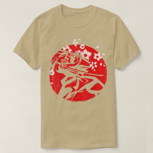 サムライ日本のン浪人赤日  Tシャツ (デザイン正面)