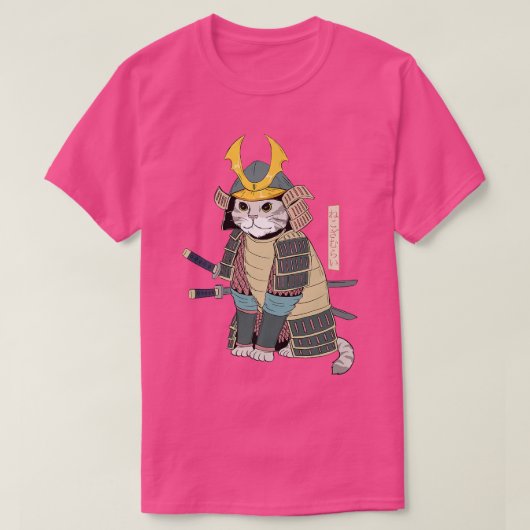 サムライ日本のーの鎧をまとったキャット Tシャツ (デザイン正面)
