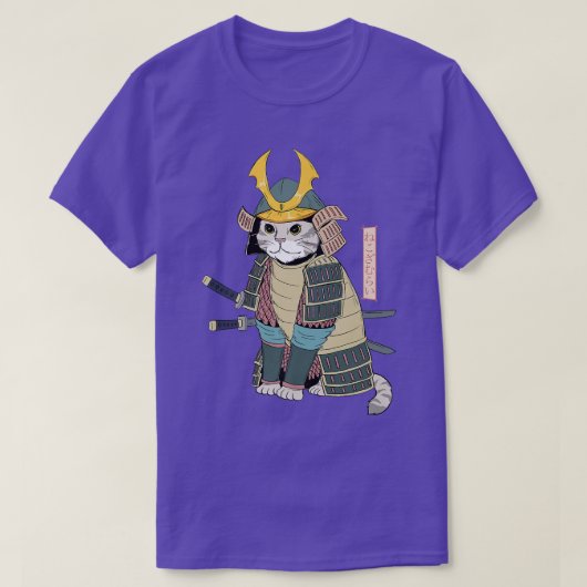 サムライ日本のーの鎧をまとったキャット Tシャツ (デザイン正面)