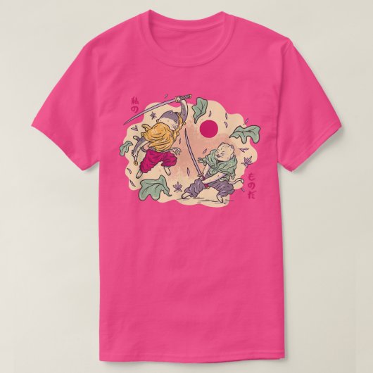 サムライ日本の忍者猫かわいいもちマンガアニメーション Tシャツ (デザイン正面)