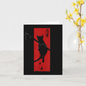 サムライ日本の忍者猫かわいいタトゥーグラフィック カード (黄色い花)