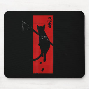 サムライ日本の忍者猫かわいいタトゥーグラフィック マウスパッド