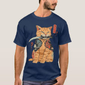 サムライ日本の忍者猫かわいいタトゥーグラフィック Tシャツ (正面)