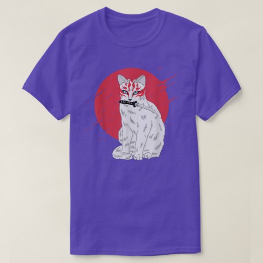 サムライ日本の忍者猫かわいいタトゥーグラフィック Tシャツ (デザイン正面)