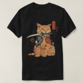 サムライ日本の忍者猫かわいいタトゥーグラフィック Tシャツ (デザイン正面)