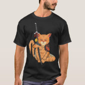 サムライ日本の忍者猫かわいいタトゥーグラフィックP Tシャツ (正面)