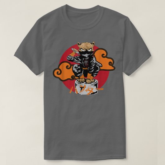 サムライ日本の忍者猫ギフトかわいいタトゥーアート Tシャツ (デザイン正面)