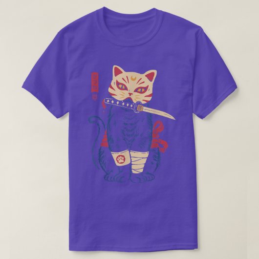 サムライ日本の忍者猫狐仮面 Tシャツ (デザイン正面)