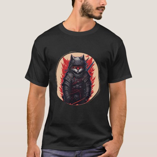 サムライ日本の忍者猫 Tシャツ (正面)