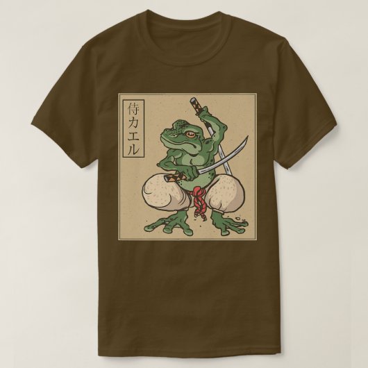 サムライ日本の武士道フロッグコテージコア服 Tシャツ (デザイン正面)