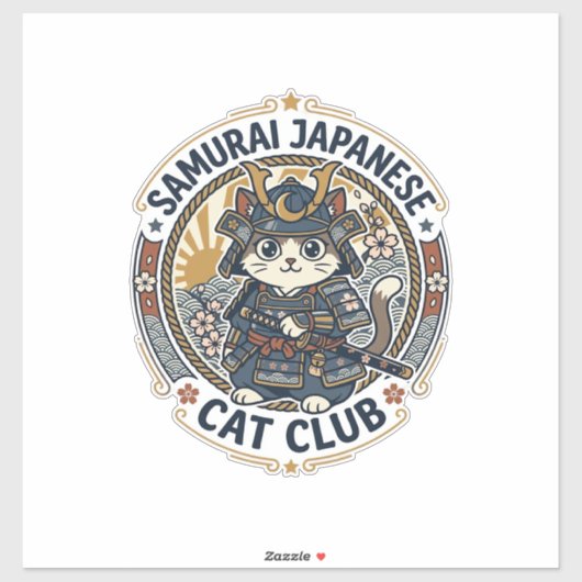 サムライ日本の猫PODベクターアート - サムライジャパ シール (シート)