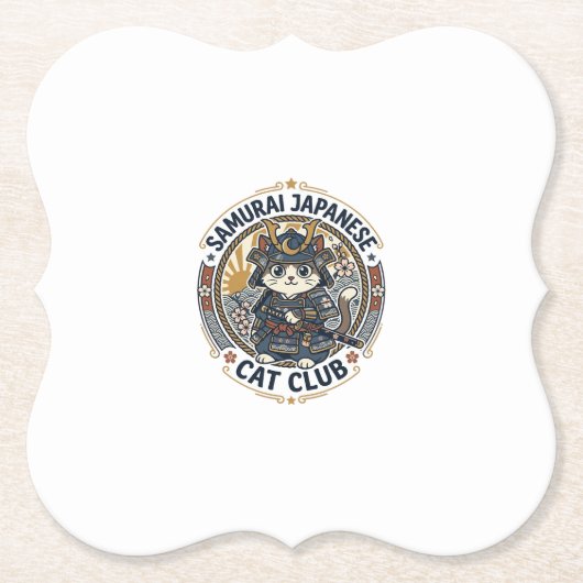 サムライ日本の猫PODベクターアート - サムライジャパ ペーパーコースター (正面)