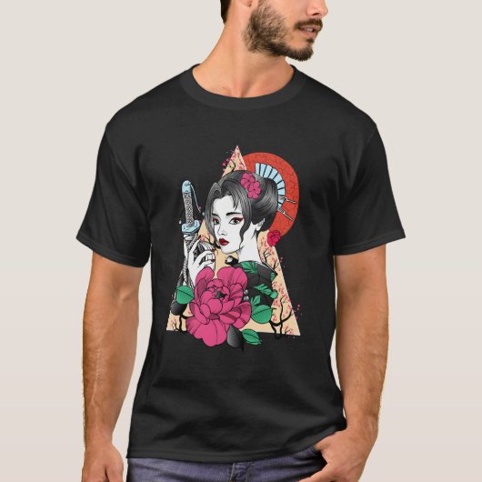 サムライ日本の般若さくらんぼ花 Tシャツ (正面)