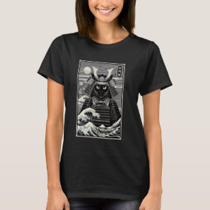 サムライ猫ビンテージ日本浮世絵アート Tシャツ