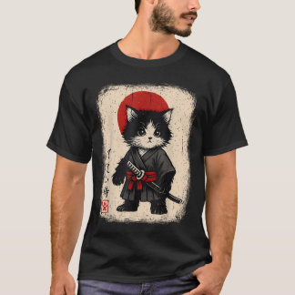 サムライ猫 和風 レトロ かわいい 笑 Tシャツ