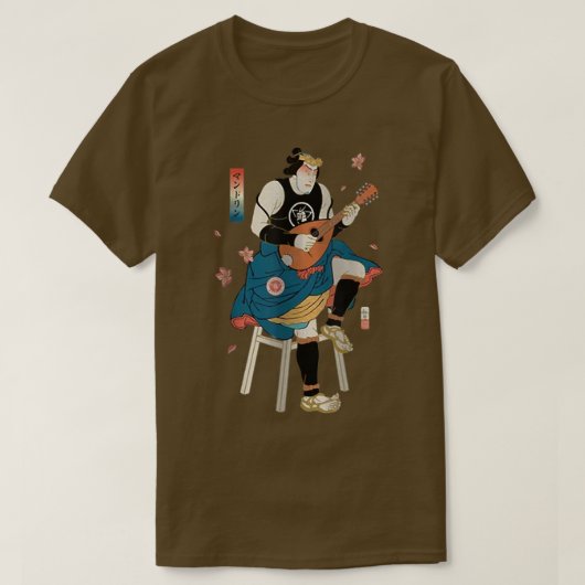 サムライ遊マンドリン音楽浮世絵ウォー日本のラー Tシャツ (デザイン正面)