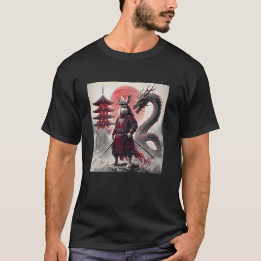 サムライ うさぎ 戦士 日本 うさぎ 忍者 Tシャツ (正面)