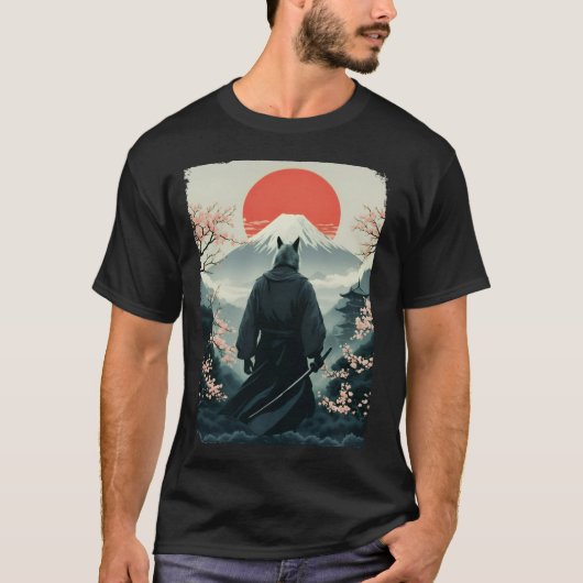 サムライ・ウルフ・ウォリアー 富士山 ビンテージ 日本 Tシャツ (正面)