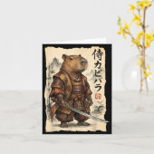 サムライ カピバラ 和風アート レトロ グラフィック おもしろ カード (黄色い花)