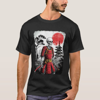 サムライ スケルトン ハロウィン ヴィンテージ 和風インク ゴー Tシャツ