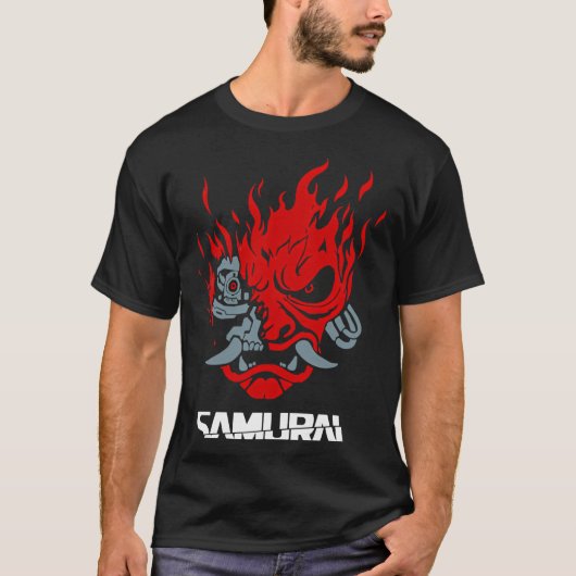サムライ 和風 ゲーミング 2077 アート ゲーム スタイル レトロ Tシャツ (正面)