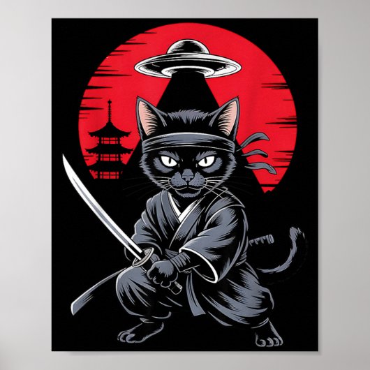 サムライ 忍者 猫 戦士 UFO 日本 アニメ 漫画 おもしろ ポスター (正面)