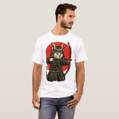 サムライ 猫 アーチャー、和風 戦士 ネコ Tシャツ (正面フル)