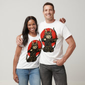 サムライ 猫 アーチャー、和風 戦士 ネコ Tシャツ (ユニセックス)