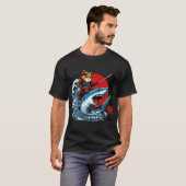 サムライ 猫 ニンジャ 日本画 ネコ サメ 神奈川 Tシャツ (正面フル)