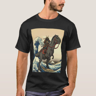 サムライ 猫 恐竜 浮世絵 アート 日本の大波 Tシャツ