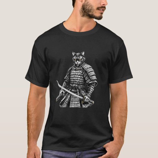 サムライ 猫 戦士 浮世絵 インク アート クール キャット サム Tシャツ (正面)