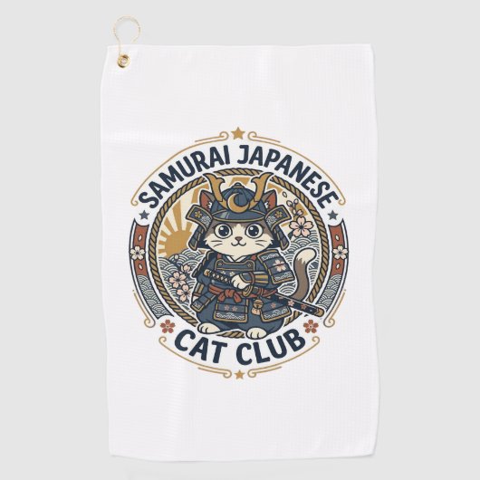 サムライ 猫 POD ベクターアート - サムライ ジャパ ゴルフタオル (正面)