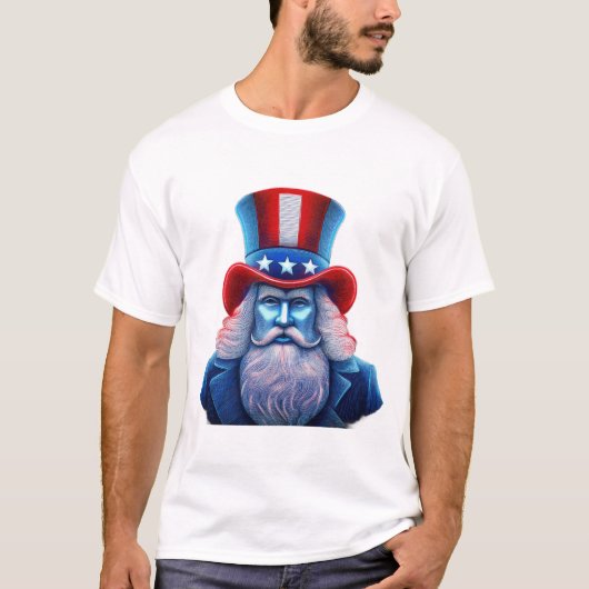 サム叔父の愛国的なホログラフィック画像 Tシャツ (正面)