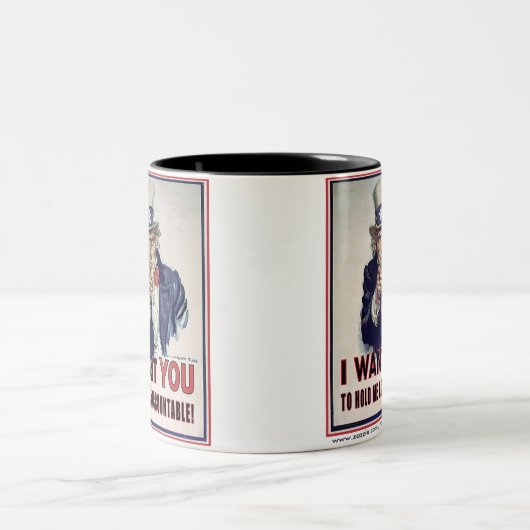 サム叔父は「私に責任を持って!」と言う。 ツートーンマグカップ (中央)