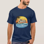 サム レトロ サンセット 名前 デザイン Tシャツ (正面)