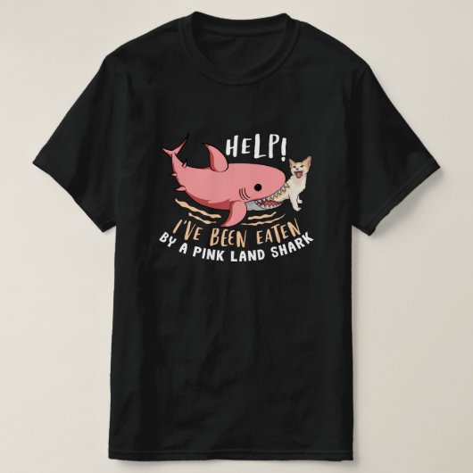 サメおもしろいと猫を組み合わせる Tシャツ (デザイン正面)
